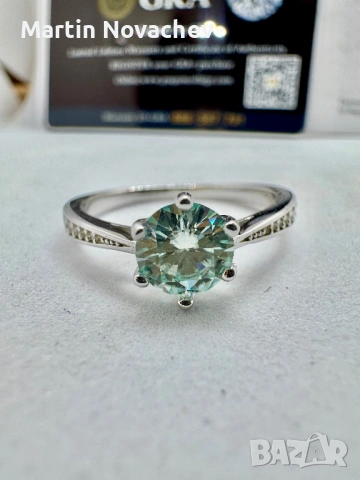 Сребърен пръстен с мойсанит (Диамант) 1 карат, снимка 9 - Пръстени - 53991553