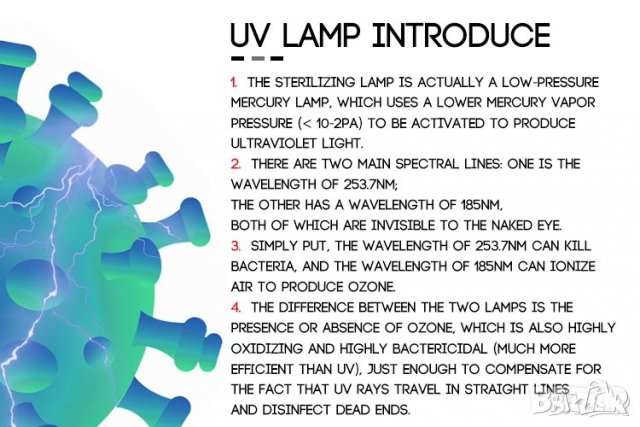 Бактерицидна UV лампа с озон/UV germicidal lamp 38W 50 см с гаранция, снимка 4 - Медицинска апаратура - 29440247