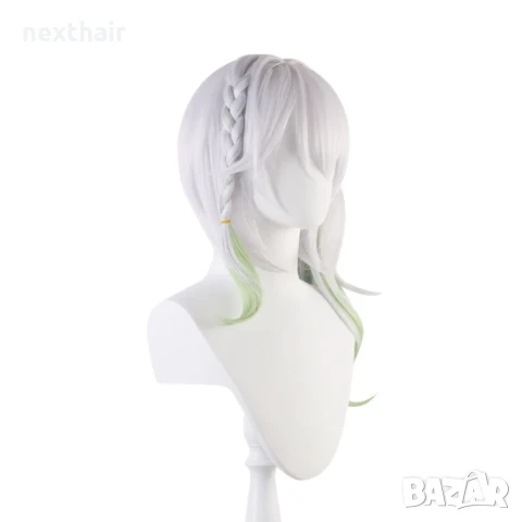 Аниме косплей бяла перука Nahida Genshin Impact с подвижна опашка и плитка, снимка 7 - Аксесоари за коса - 50332024