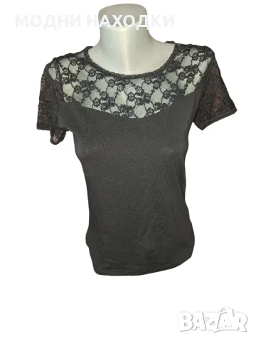 Черна Еластична Тениска с Дантела, снимка 1