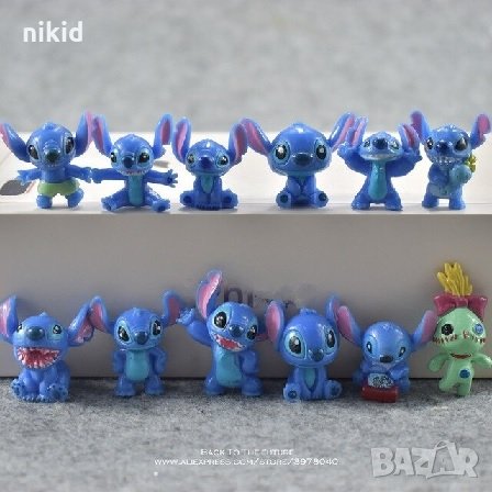 12 бр малки Стич Stitch фигурки пластмасови PVC за игра и украса торта топер, снимка 2 - Фигурки - 30736744