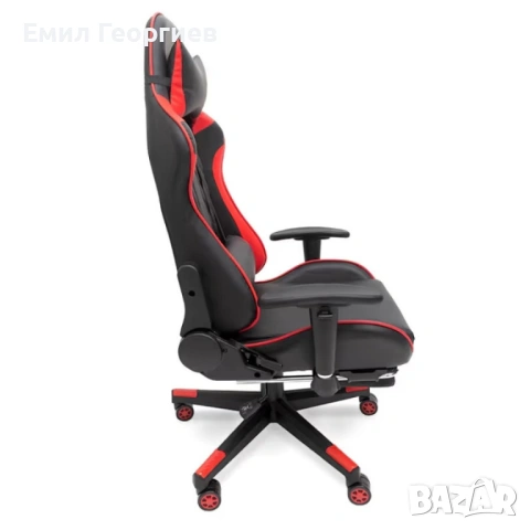 Ергономичен геймърски стол с функция за масаж и подложка за крака - червен, снимка 12 - Столове за офис - 53238046