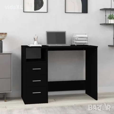 vidaXL Бюро с чекмеджета, черно, 102x50x76 см, инженерно дърво, снимка 2 - Бюра - 56147967
