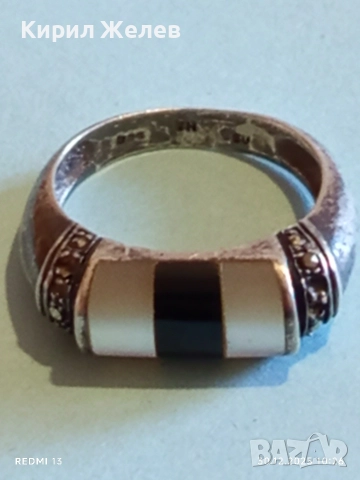 Винтидж сребърен пръстен с инкростация на ОНИКС и СЕДЕФ с марказити отстрани 52823, снимка 9 - Пръстени - 52934015