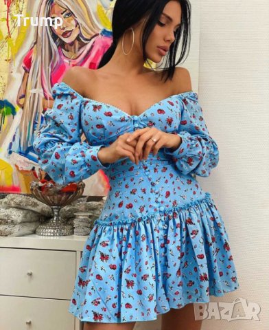 -50% секси къса рокля, десен на малки цветя