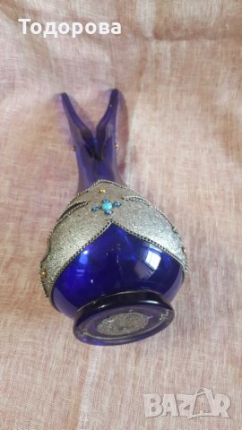 Старинна ваза от цветно стъкло и метален обков, снимка 9 - Антикварни и старинни предмети - 29293752