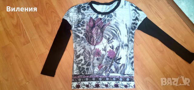 Красива блуза с декорация от камъчета, материя с ликра