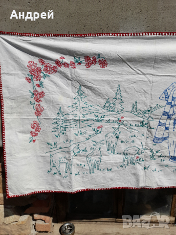 Старинен бродиран ковьор,покривка за стена #144, снимка 2 - Антикварни и старинни предмети - 36551618