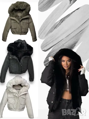 Уникално късо зимно яке с пух три цвята , снимка 2 - Якета - 47977264
