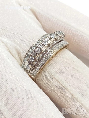 Златен пръстен с брилианти. , снимка 3 - Пръстени - 52776319