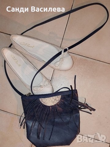 САМО пробвани дамски обувки тип "балерини" + НОВА малка чантичка в комплект. 32 лв., снимка 1 - Дамски ежедневни обувки - 42284710