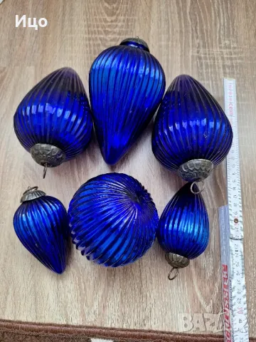 Коледни висулки Кобалтово стъкло, снимка 4 - Антикварни и старинни предмети - 50233024