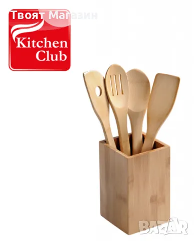 Екологичен комплект бамбукови кухненски прибори с поставка, снимка 2 - Прибори за хранене, готвене и сервиране - 48908441