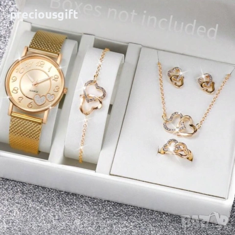Комплект с часовник, колие, гривна, обеци и пръстен
