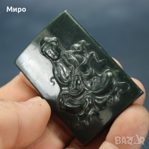 ЕСТЕСТВЕН НЕФРИТ С ИЗОБРАЖЕНИЕ НА АЗИАТСКА БОГИНЯ???БУДА??? МЕДАЛЬОН ВИСУЛКА , снимка 6 - Антикварни и старинни предмети - 40492872