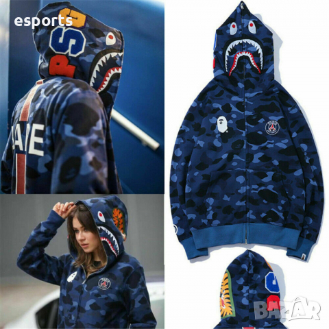 Суичър (блуза с качулка) Bape A Bathing Ape x PSG Collab Blue, снимка 6 - Суичъри - 25804028