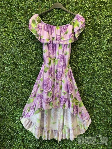 флорална шифонена рокля с асиметрична дължина , снимка 2 - Рокли - 50871647