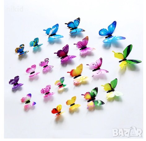 3D 12 бр pvc цветни самозалепващи пеперуди декорация за стена и мебел