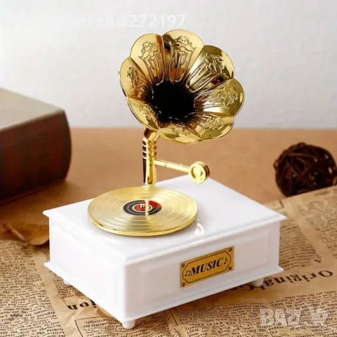 Винтидж Европейски Стил Грамофонна Музикална Кутия с кутия за бижута , снимка 2 - Декорация за дома - 48181906