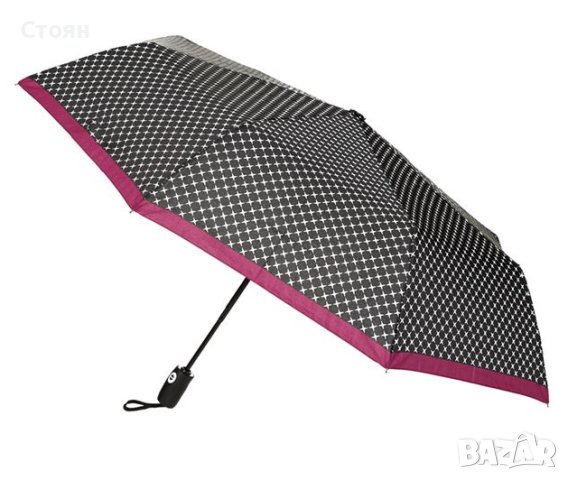 Автоматичен сгъваем чадър за дъжд Черен бордо с бели кръстове 29 см, снимка 3 - Други - 42875672