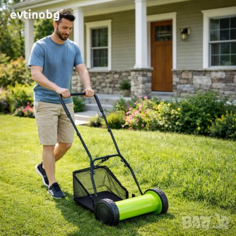Ръчна косачка за трева с кош 40 см (16"), 5 остриета, регулируема височина 17–33 мм – Тиха, екологич, снимка 5 - Градинска техника - 53931486
