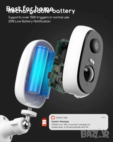 COOAU 2K охранителна камера за външна безжична връзка с акумулаторна батерия, снимка 7 - Камери - 48351367