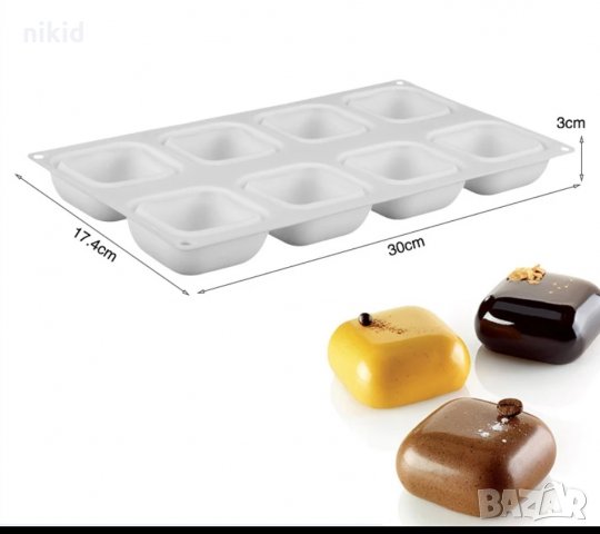 8 заоблени квадрати квадрат силиконов молд форма мус десерти гипс сапун, снимка 2 - Форми - 33754224