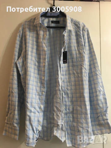 Риза Andrews Карирана 100 % памук бяло и небесно синьо,Smart Regular L