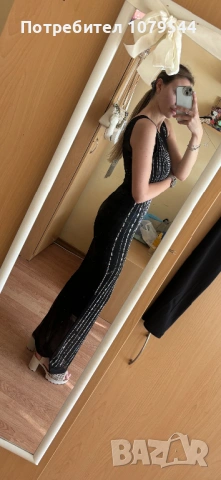 Дълга официална черна рокля с камъни , снимка 3 - Рокли - 54009115