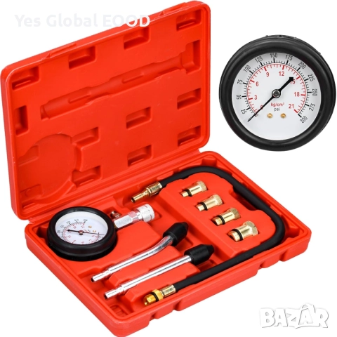 HATANSE тестер за компресия 0–20 bar с 4 адаптера (червен), снимка 9 - Други инструменти - 52413537