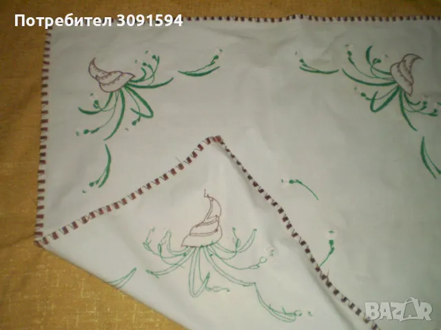 Ретро ръчно направена , ръчно бродирана покривка за маса , снимка 8 - Покривки за маси - 50428817
