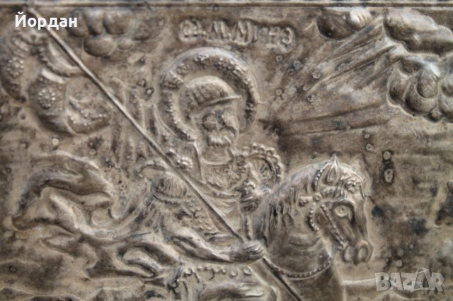 Стара сребърна икона "света Мина", снимка 3 - Антикварни и старинни предмети - 38085476