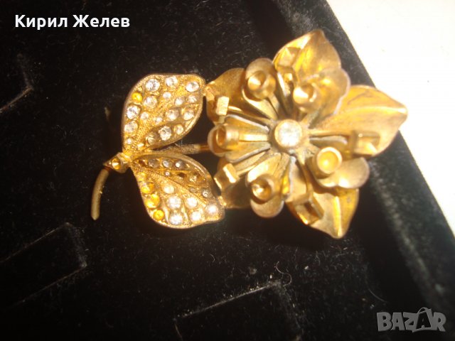 БРОНЗОВА АРТ НУВО СТАРИННА БРОШКА ЦВЕТЕ с КАМЪНИ 14493, снимка 4 - Колекции - 30641183