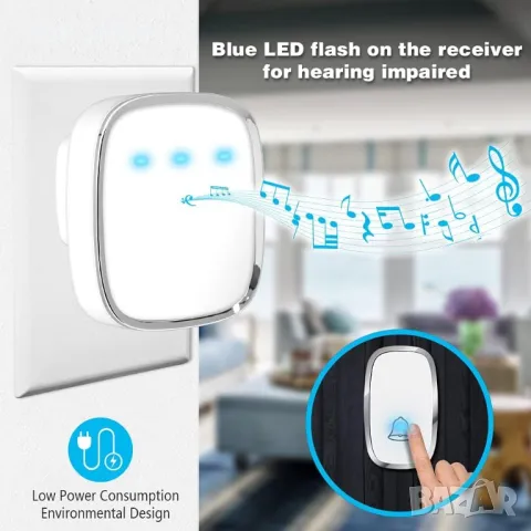 Безжичен звънец с обхват 280 м, 36 мелодии, 4 нива на звука, снимка 8 - Други - 48763620