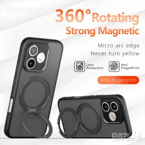 Магнитен Матов Калъф за Honor 600 Lite 5G с 360° Стойка - TPU+PC, 12 Airbag, N52 магнит, Прозрачно-ч, снимка 3 - Калъфи, кейсове - 54250012