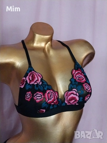 S Черен сутиен с рози и бикина , снимка 4 - Бельо - 54273871