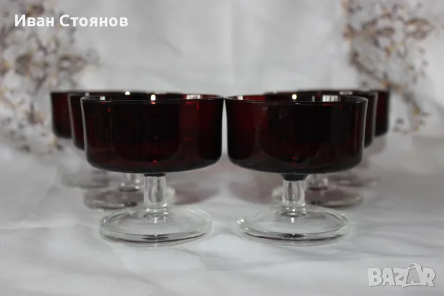 Luminarc Ruby Red – винтидж френски сервиз чаши за сладолед , снимка 2 - Сервизи - 49128323