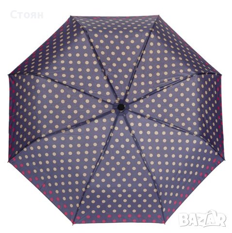 Лилаво бежов чадър на шарени точки сгъваем 24 см