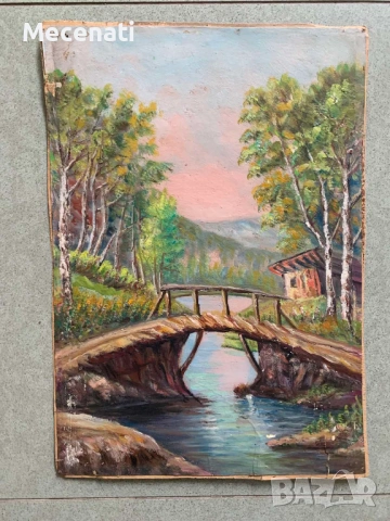 ВИКТОР ПОПОВ Масло/картон "Тетевенско - пейзаж" , снимка 7 - Картини - 53122724