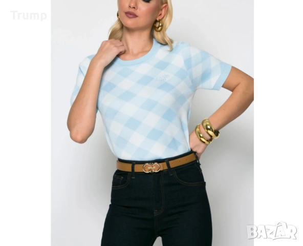 Елегантна дамска блуза с класически десен каре в топли нюанси., снимка 2 - Блузи с дълъг ръкав и пуловери - 54063714