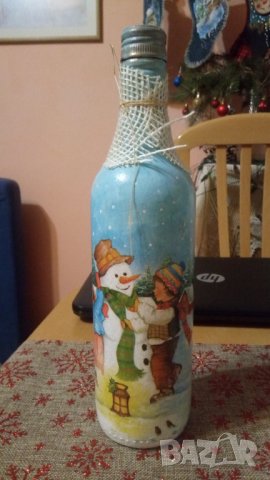 Бутилки с декупаж Коледа, снимка 13 - Декорация за дома - 19831540
