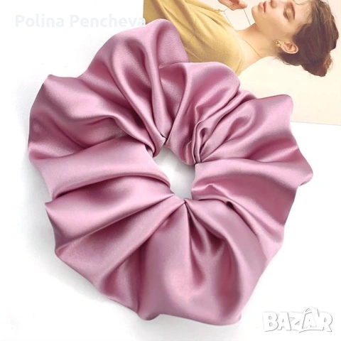 Скрънчита за коса - сатен, снимка 6 - Аксесоари за коса - 53356323