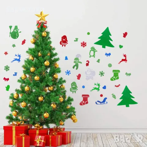 HOWAF 300 x бляскави коледни стикери за деца, коледно дърво, снежинка, стикери за Дядо Коледа, снимка 3 - Декорация за дома - 47841415
