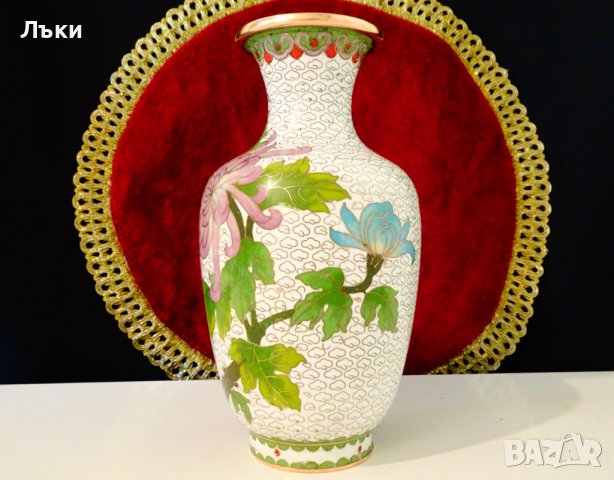 Китайска медна ваза Клоазоне,Cloisonne,маркирана. , снимка 15 - Вази - 36916498