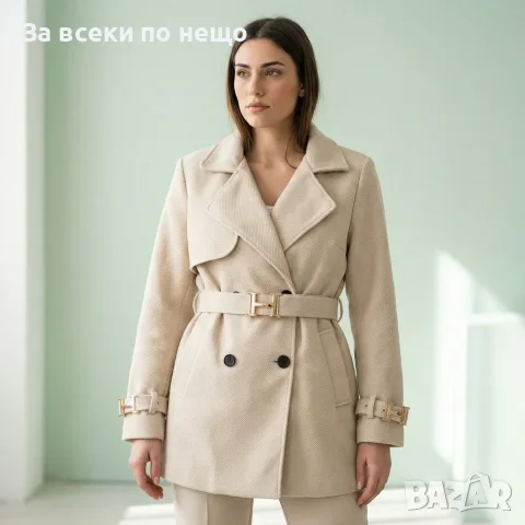 Дамско Палто С Колан И Златиста Катарама - Различни Цветове Код VAL-54