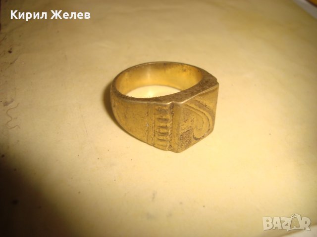 СТАР ПОЗЛАТЕН БРОНЗОВ ПРЪСТЕН ОРНАМЕНТИРАН РЪЧНО МАЙСТОРСКА АРТ ДЕКО СТИЛ ИЗРАБОТКА МАСИВЕН 21881, снимка 3 - Пръстени - 33962725