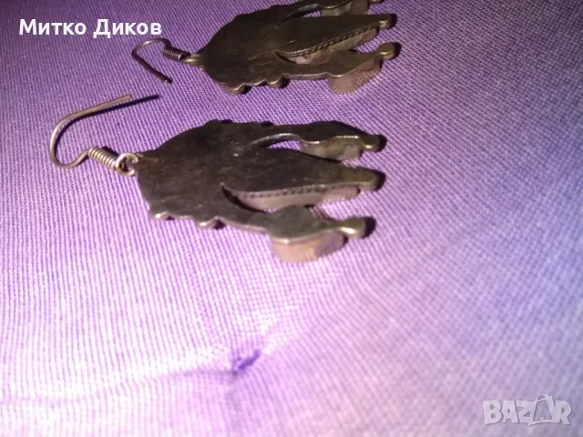 Обеци с непалски тибетски тюркоаз и коралови камъни Ръката на Фатима емайл нови, снимка 4 - Обеци - 49923608