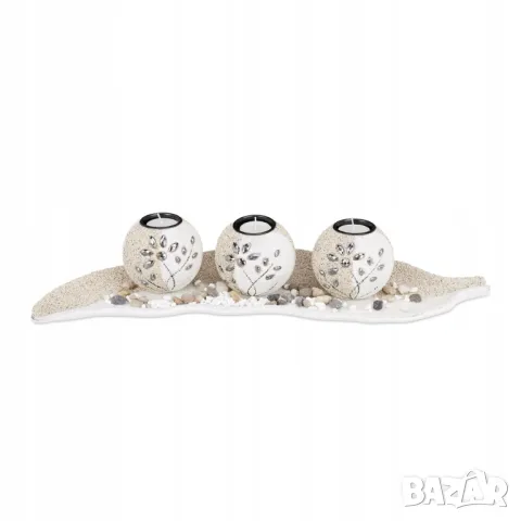 Комплект свещник декорация за маса, Декоративни камъни свещи