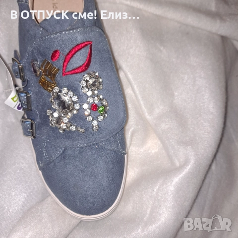 Нови гуменки тип велур с камъни, бродерия цветя, флорална апликация, снимка 5 - Маратонки - 51772212