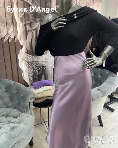Сатенена пола в лилав цвят, снимка 2 - Поли - 49491759